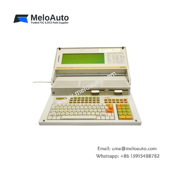 Siemens 6ES5635-0UA11 programming terminal for SIMATIC S5. 6-line LCD, 52-key QWERTY keyboard, 32KB RAM, EPROM sockets. TTY