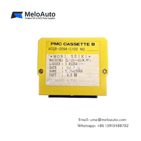 GE A02B-0094-C102 PMC cassette B with 4KB program memory, 5µs instruction speed & 128 I/O support. For GE Fanuc CNC machine control.