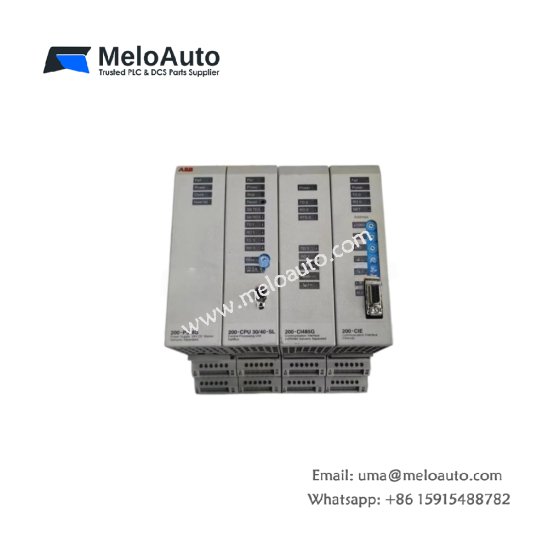 ABB 200-PSMG power supply unit. Features 24V DC at 2.5A output, 65mm width, 0.65kg weight, 86% efficiency, 30ms hold-up time