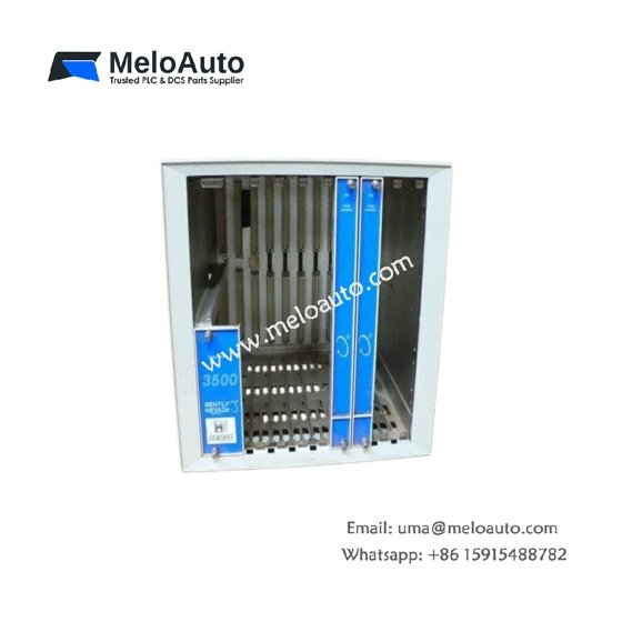Bently Nevada 3500/05-02-04-00-00-01 system rack features 14 module slots with hot-swap support for 3500 monitoring systems.