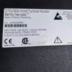 Bently Nevada 3701/60A wind turbine monitor with 6 channels, 25 kHz sampling, IP67 rating, for gearbox and bearing condition monitoring.