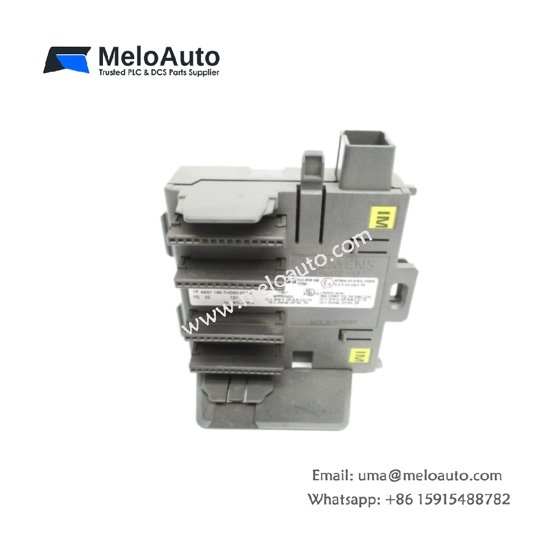 Siemens 6ES7195-7HD80-0XA0 bus module for ET 200M, PROFIBUS DP, 8 slots, 12 Mbps, diagnostics, CE/UL/FM certified, DIN rail mount.