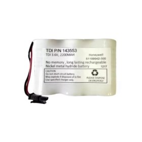Honeywell TC-BATT03 battery assembly, 3.6V 2400mAh lithium thionyl chloride, 5-7 year service life, 2-pin connector with locking latch for processor memory backup.