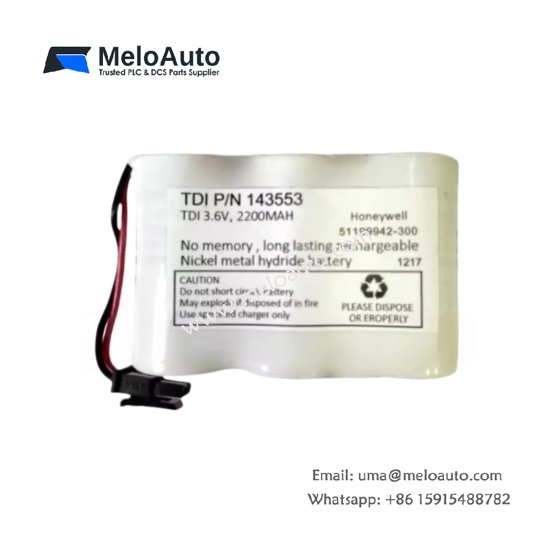 Honeywell TC-BATT03 battery assembly, 3.6V 2400mAh lithium thionyl chloride, 5-7 year service life, 2-pin connector with locking latch for processor memory backup.