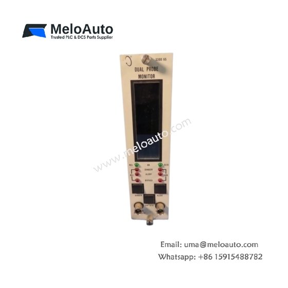 Bently Nevada 3300/65-14-01-00-00-01-00 dual velocity monitor, 2 transducer inputs, 0-50mm/s range, 16-bit resolution, 4-20mA outputs