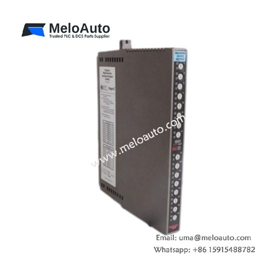 ICS Triplex T9801 digital input module with 16 channels, dual redundant interfaces, 500 VDC isolation, and 1.1 kg weight.