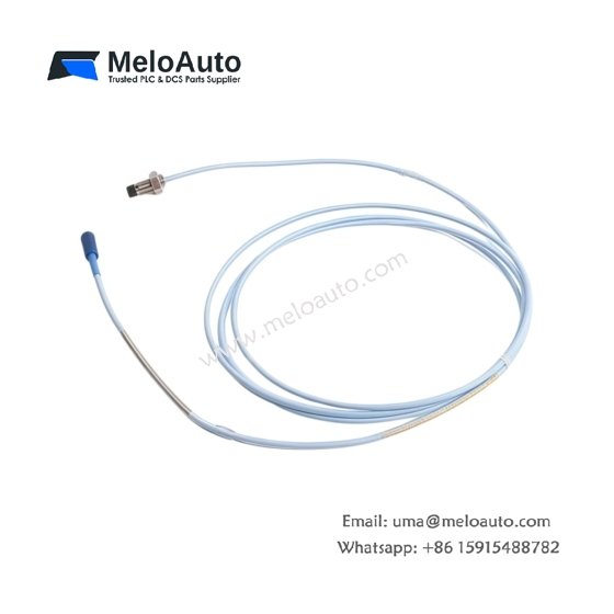 Bently Nevada 330101-00-08-20-02-05 3300 XL 8 mm proximity probe with 80 mm length, 2 m cable, 7.87 V/mm sensitivity, and 177°C rating.