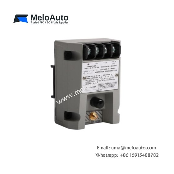 Bently Nevada 990-05-50-03-05: 990 vibration transmitter with 4–20 mA output, 24 V DC supply, 10 Hz–1 kHz range, DIN rail mount