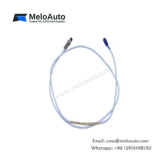 Bently Nevada 330105-02-02-10-02-00 reverse mount 8mm probe. Side-exit cable, 7.87 mV/µm, 10m length, -35 to 177°C. For tight turbine spaces.
