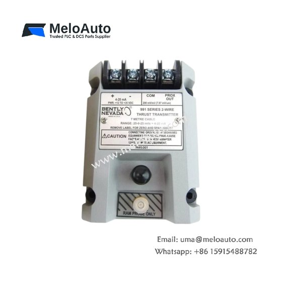 Bently Nevada 991-06-50-01-CN vibration transmitter. 4-20 mA output, 10 Hz to 1 kHz range, 1/4-28 UNF mount, -40 to 85 °C. Bently Nevada 991-06-50-01-CN vibration transmitter. 4-20 mA output, 10 Hz to 1 kHz range, 1/4-28 UNF mount, -40 to 85 °C.