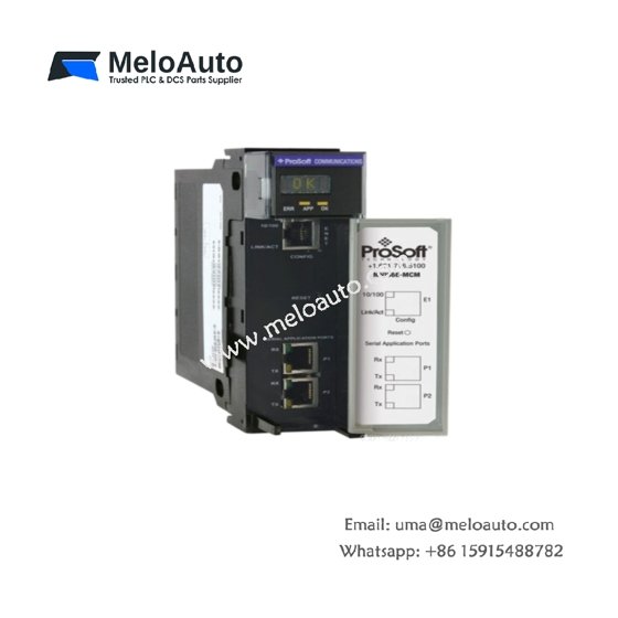 ProSoft MVI56E-MNETQ module: enhanced Modbus TCP/IP client, Ethernet port, ControlLogix backplane, 40×180×130 mm, 0.5 kg.