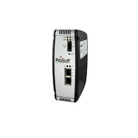ProSoft PLX82-EIP-PNC gateway: EtherNet/IP to PROFINET IO conversion, stand-alone DIN-rail mount, dual Ethernet ports, 90×140×115 mm, 0.9 kg