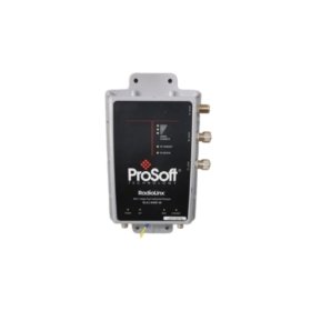 ProSoft RLX2-IHNF industrial hotspot: 802.11a/b/g/n dual-band, two Ethernet ports, DIN rail mount, 80×140×115 mm, 0.9 kg, -40 to 75 °C.