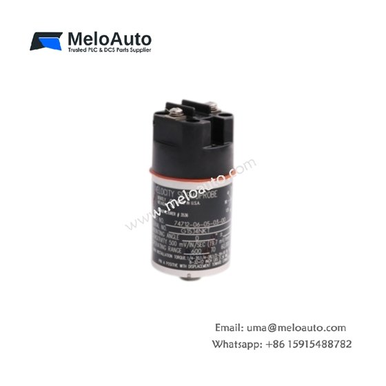 Bently Nevada 74712-06-05-03-00 high-temperature two-wire transducer: 50×80 mm, 0.4 kg, self-generating output. Technical specs