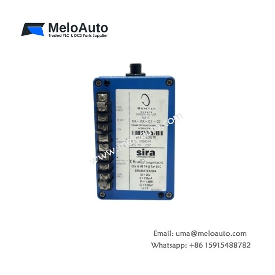 Bently Nevada 86517-01-01-01-02 acceleration interface module: 160×25×200 mm, 0.45 kg, 4 channels, accelerometer inputs, 96 components.