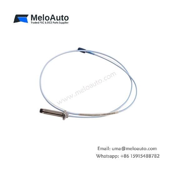 Bently Nevada 1800/20-XX-90-02-00 proximity probe: 8 mm tip, 9 m armored cable, eddy current sensing, -35 to 180 °C, 0.25 kg.