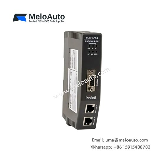 ProSoft PLX51-PBS gateway: PROFIBUS DP slave to EtherNet/IP conversion, dual Ethernet ports, DIN rail mount, 90×140×115 mm, 0.8 kg